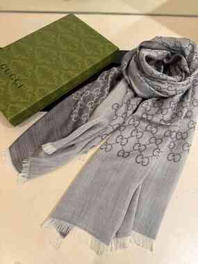 GUCCI Grey Gradient GG Monogram Scarf